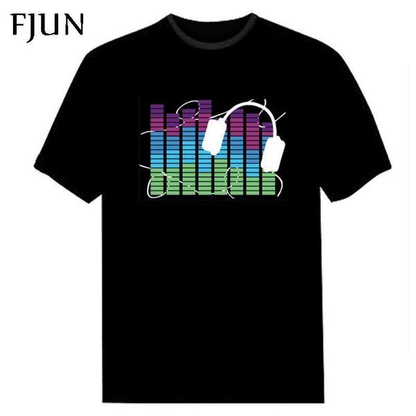 

Fjun Sound Activated Led T Shirt Light Up And Down Flashing Equalizer El T-shirt Men Dj Music Short Sleeve O Neck Black Tops SH190629