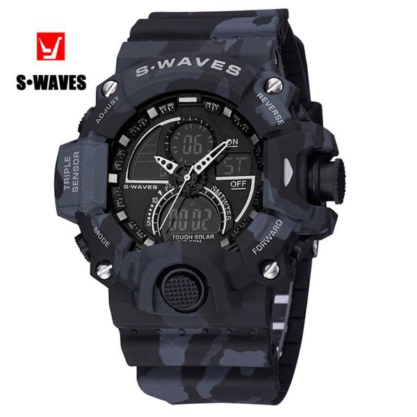 

swaves dual display relogio men watch luxury waterproof plastic wristwatch mens electronic clock fashion montre homme, Slivery;brown