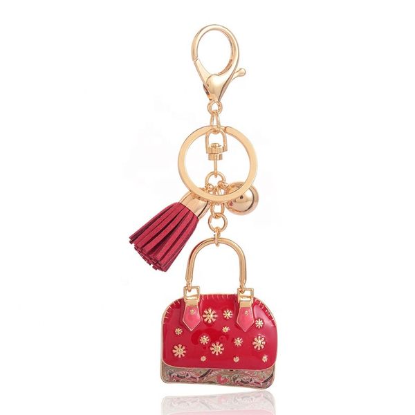 

keyring of new charms red bag keychain for men women handmade fashion enamel key chain ring holder jewelry birthday gifts, Slivery;golden