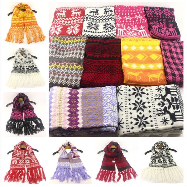 

2020 winter students knitted scarfves christmas snowflake printed woolen scarf jacquard weave neckerchief warm wraps cloak sacrf sale d91007, White