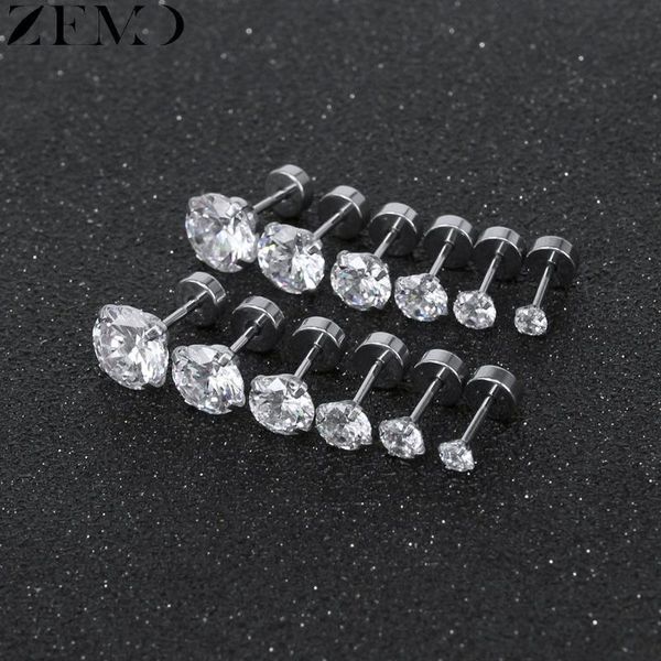 

zemo 6 pair round zircon ear studs earrings women's earrings stainless steel studs cartilage piercing ear jewelry, Golden;silver