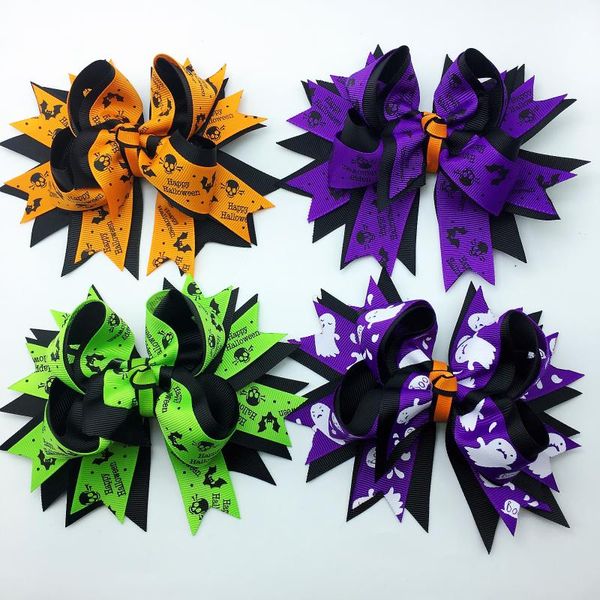 

1 pcs halloween hair bow with clips for hair ghost pumpkin color bow halloween accessories friend holiday gift, Slivery;white