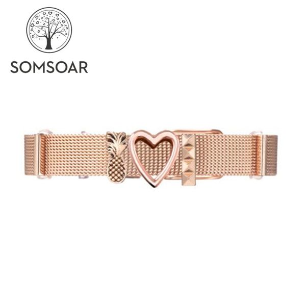 

tennis somsoar jewelry rose gold mesh charm bracelet stainless steel charmbands & bangle for women gift, Golden;silver