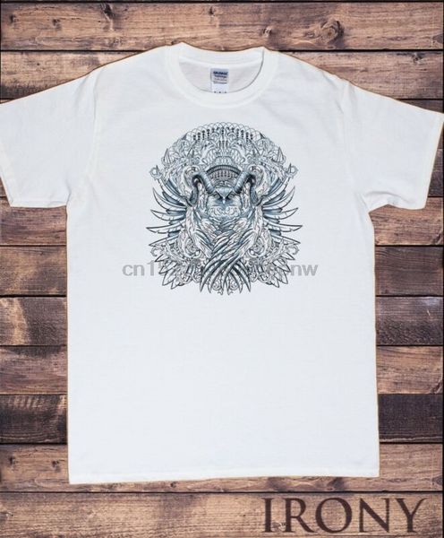 

men's white t-shirt gothic owl feather linear illustration print ts185(2