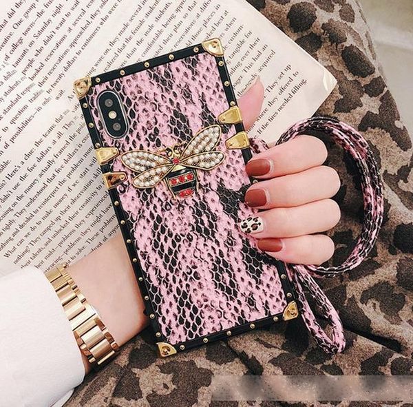 

designer snake skin bee phone case for iphone 11 pro max xr xs 8 7 6 plus square silicone cover