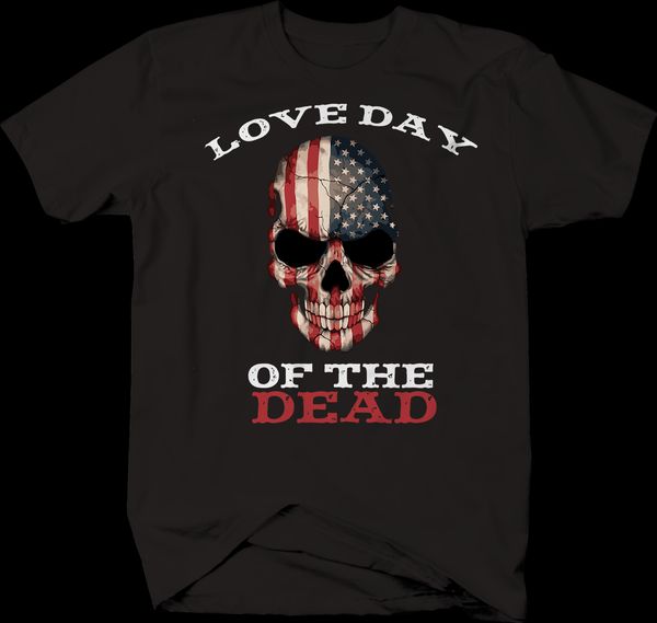 

любовь день мертвых американский флаг череп t shirt