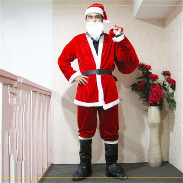 

santa claus christmas theme costume party cosplay long sleeve 5 pieces suits fashion funny costumes, Black;red