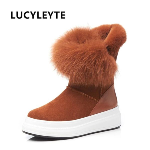 

boots 2021 college style leather lazy hair material short round head muffin soles warm snow ankle for women, Black