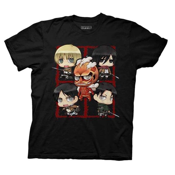 

2019 new mens attack on titan 5 character montage anime t shirt tee shirts