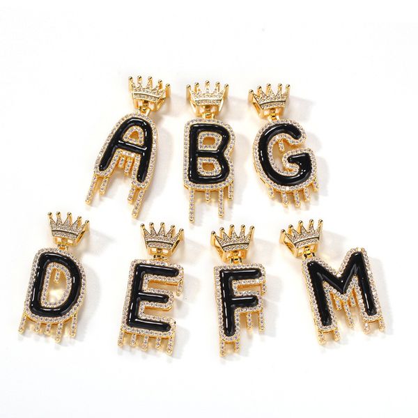

hip hop micro paved cubic zirconia bling iced out crown letter pendant necklaces for men rapper jewelry drop shipping, Silver