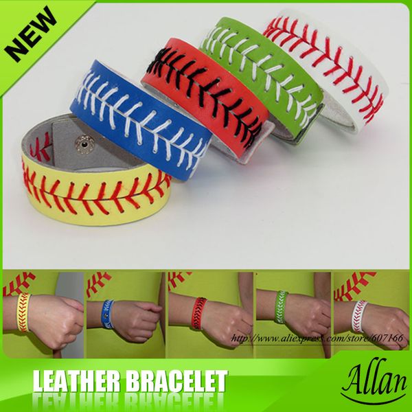 

leather fastpitch softball baseball seam bracelet, Black