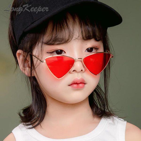 

longkeeper luxury children metal triangle sunglasses kids cat eye shades uv400 cool pink red black sun glasses 2020 girls boys, White;black