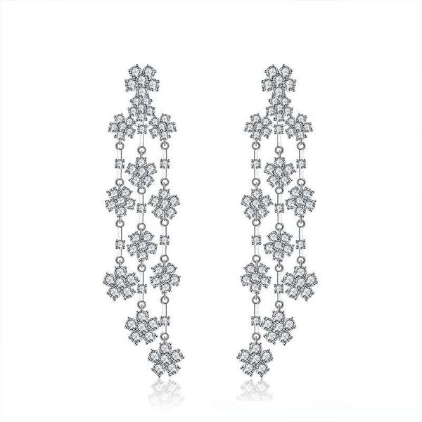 

Fashion- luxury cubic zirconia flower long earrings for women