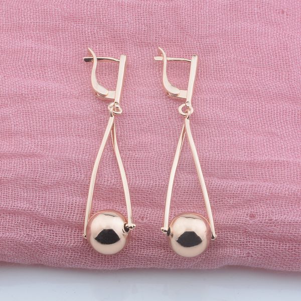 

fj 2 style women 585 rose gold color smooth ball long earrings, Silver