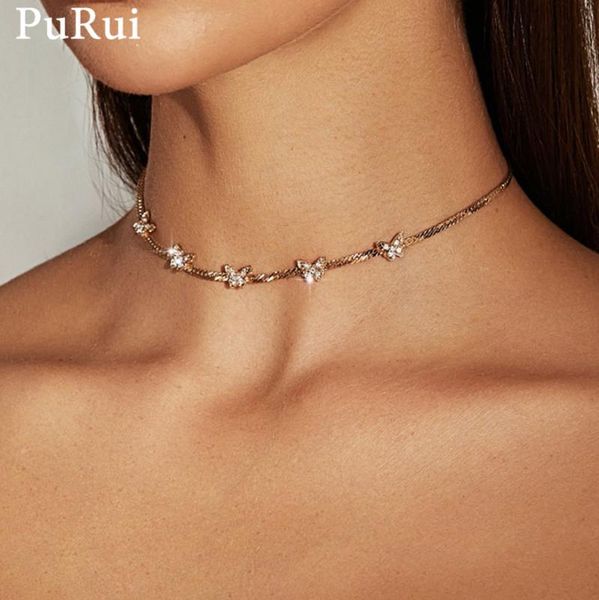 

kpop goth butterfly necklace korea meatl crystal chain choker necklace for women gold color collares butterfly jewelry, Silver