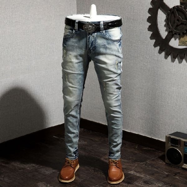 

men's jeans arrival casual slim elastic skinny men pencil pants size 28-38, Blue