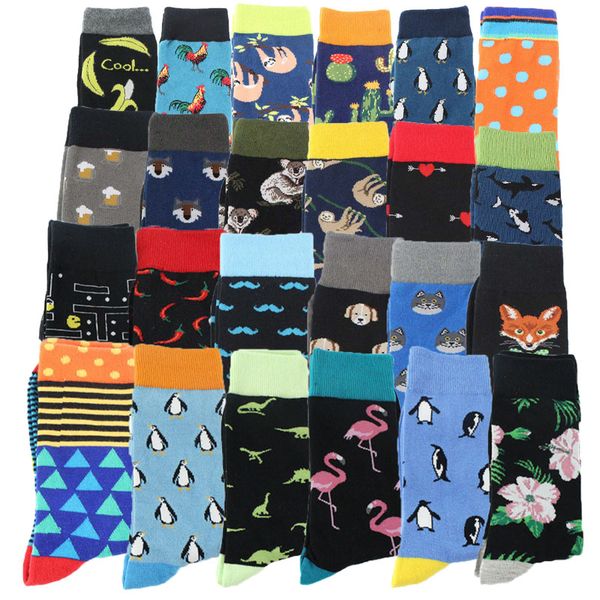 

fashion hip hop cartoon men socks cartoon fruit personality skateboard breathable happy socks calcetines hombre, Black
