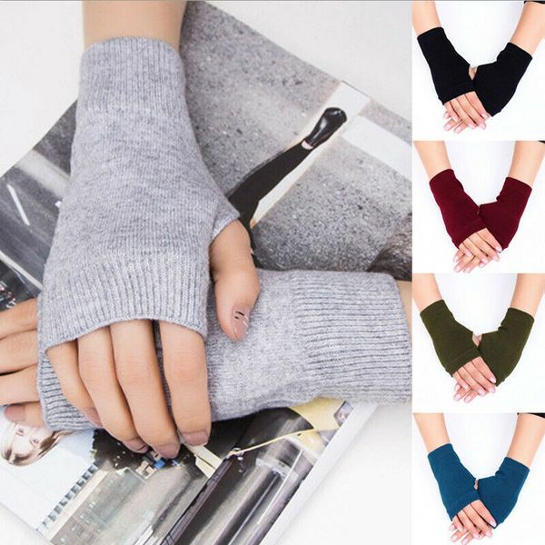

fashion women knitted gloves warm soft fingerless gloves winter warmer lady mitten, Blue;gray