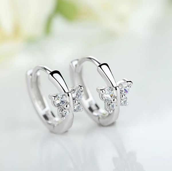 

baby princess 925 silver butterfly zircon small hoop earring for girls child wome beautiful aros huggies earring jewelry e046, Golden;silver