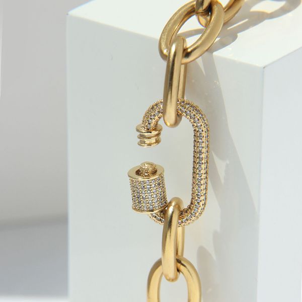 

peri'sbox gold color chunky chain carabiner necklace clip cz stone necklaces for women minimalist choker necklaces 2020 jewelry, Golden;silver