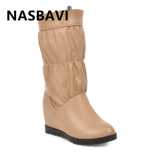 

plus size 35-43 new fashion winter snow boots height increasing mid calf women boots solid color non-slip warm women, Black
