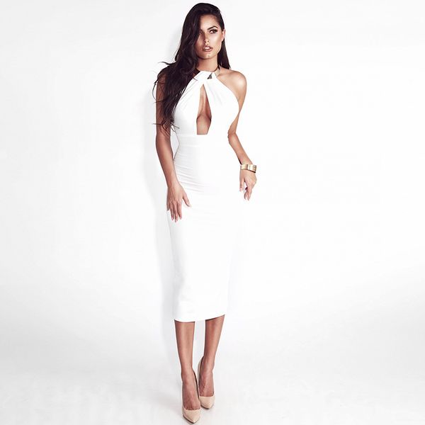 

paris girl hollow out party bodycon bandage dress women off shoulder choker long pencil dress backless split winter, Black;gray