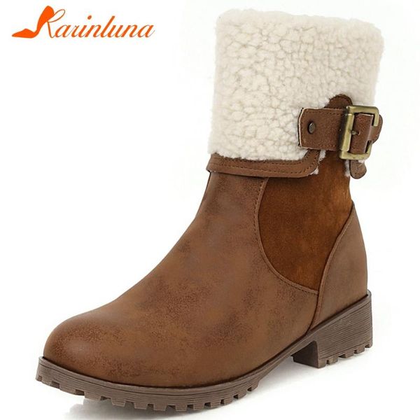 

karin big size 34-43 girl 2020 concise boots round toe buckle zip square med heels buckle women boots ankle women shoes, Black