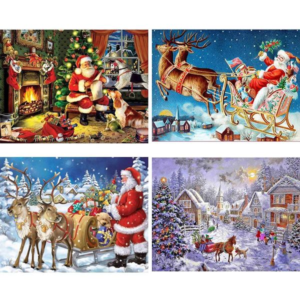 

5d diy christmas full round drill rhinestone diamond painting kits embroidery santa claus snowman home dÃ©cor 30*20cm