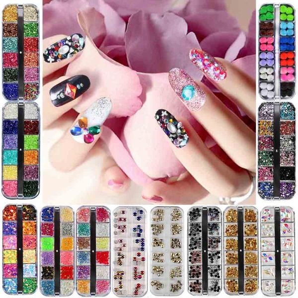 

nail glitter art jewelry rhinestones set various gems diy lovely mix decoration supplies, Silver;gold