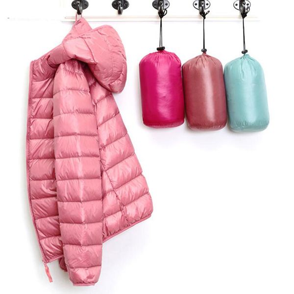 

winter women ultra light down jacket 90% white duck down hooded jacket long sleeve warm coat parka female solid portable outwear, Black