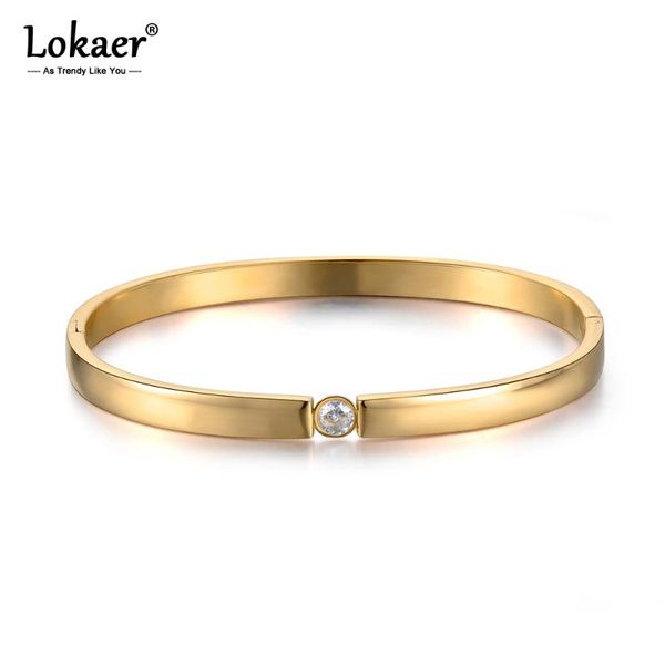 

lokaer classic titanium steel gold color cuff bracelets & bangles luxury cubic zirconia wedding bangle jewelry for women b18029, Black