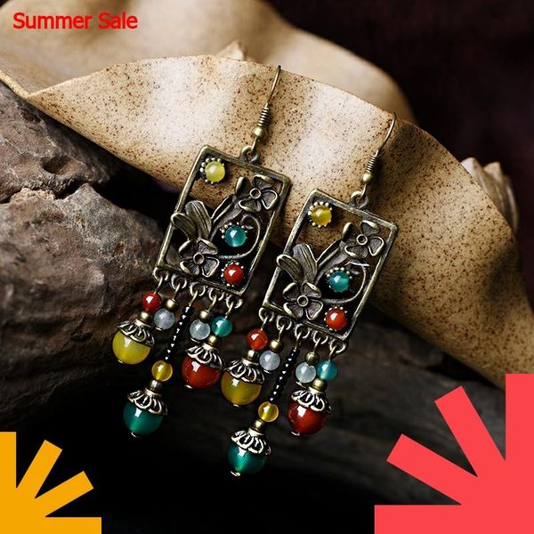 

этнические серьги для женщин долго качает ухо кольца камень бисер падения марочного цветок зеленой серьга мода brincos украшения 2020, Silver