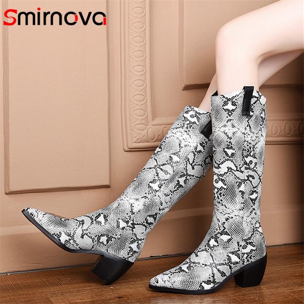 

smirnova 2020 big size 46 knee high boots women snake simple cowboy european western boots fashion casual shoes ladies, Black