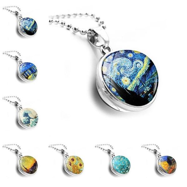 

pendant necklace accessories gogh time gem double-sided glass ball necklace pendant fashion sweater chain jewelry, Silver