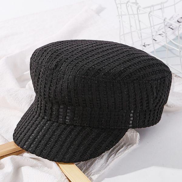 

autumn new style solid color hollow cotton flat navy hat british retro wild cap hat female casual tide, Blue;gray