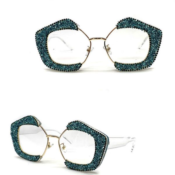 

new products sun glasses rhinestone with diamond color drill sun glasses women's fashion half-frame plain glass lens, White;black