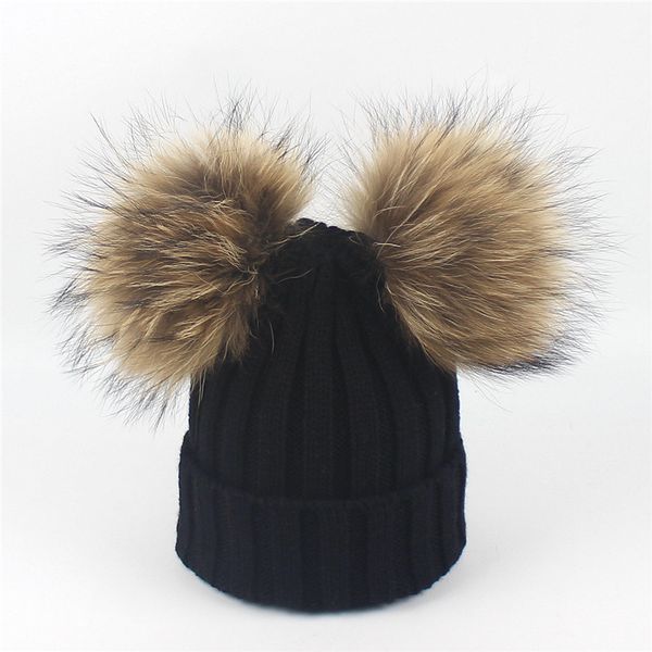 

dollplus 2020 winter hats for boy girls kids warm pompom real fur knitted hat cap baby children hat winter warm outdoor ski caps, Yellow