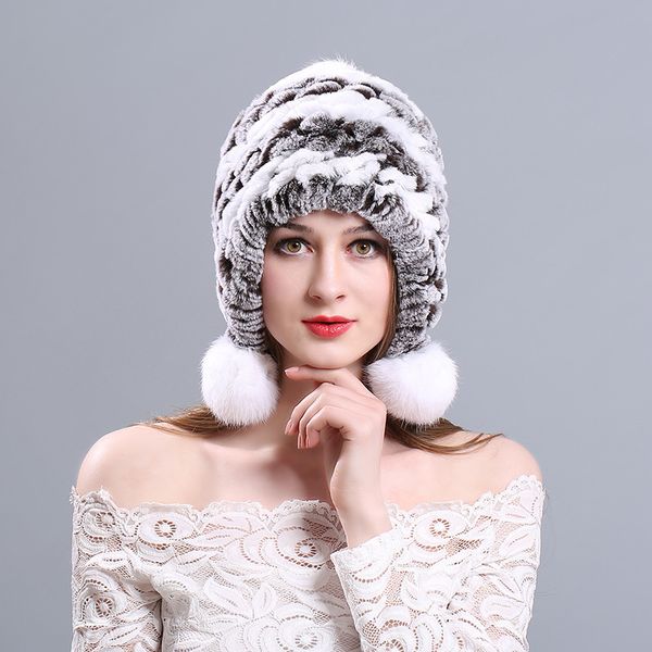

fur hat female rex 100% hat for women winter women's fur hats beanies winter russian warm caps, Blue;gray