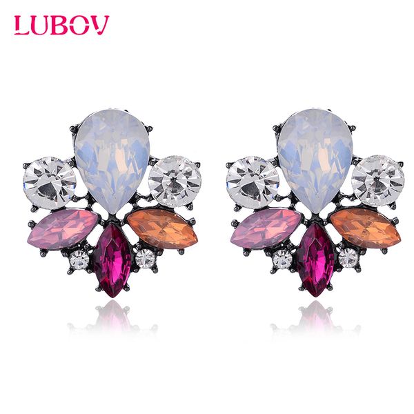 

lubov colorful acrylic crystal stone stud earrings big rhinestone inlaid women piercing earrings birthday gift party jewelry, Golden;silver