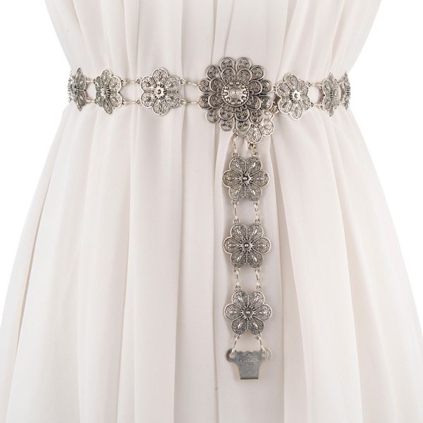 

2020 новая мода цветок струна металла широкая талия цепь women'versatile юбка свитер универсальные аксессуары темперамент ремень, Black;brown