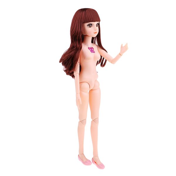 1/3 bjd куклы нормальный тон кожи обнажённого тела девушки модели с brown завитые