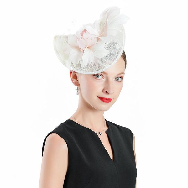 

new design fashion women's fedoras hats feather flower fascinators cap ladies dance elegant lvory white hats occasion show, Blue;gray