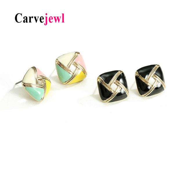

stud carvejewl simple earrings metal square hand painted enamel glaze for women girl jewelry fashion, Golden;silver