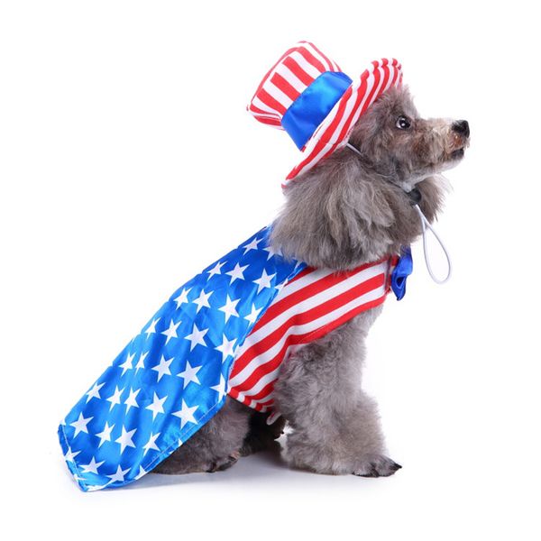 

cute pet dog cozy american flag coat with hat for christmas holiday costumes