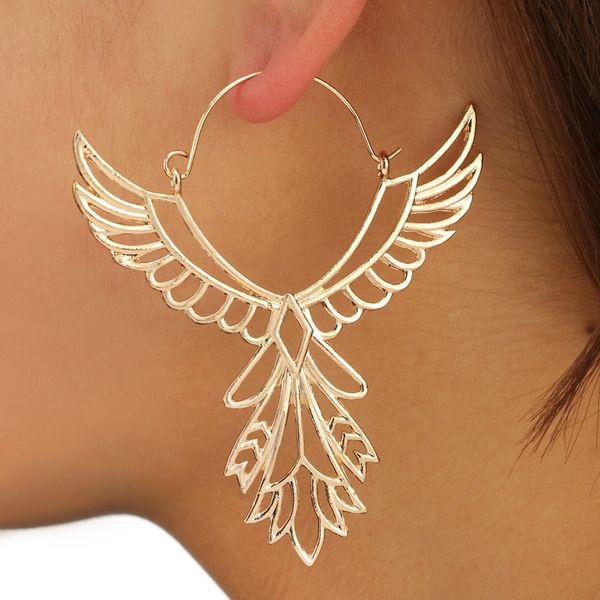 

hoop & huggie fashion angle earring for women hollow out feather circle ear drop oorbellen voor vrouwen brincos 2021 wholesale, Golden;silver