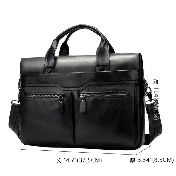 

large black coffee genuine leather business lapbags 14'' inch lapmen briefcase portfolio documents messenger bags lw059
