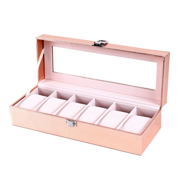 

special case for women female girl friend wrist watches box storage collect pink pu leather 6 grids fashion cabinet gift 6 slots, Black;blue