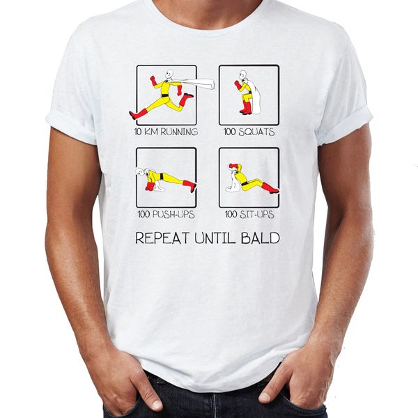 

men's t shirt one punch man work out routine repeat until bald artsy awesome artwork printed tee