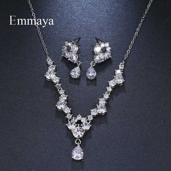 

emmaya кубический циркон воды подвеска падения геометрическая кристалл серьги ожерелье набор для женщин популярные невесты ювелирных подарко, Silver
