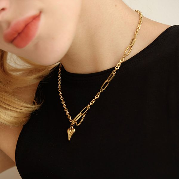 

peri'sbox mixed chain love heart necklaces small charm choker necklaces for women vintage titanium steel necklace 2020 jewelry, Golden;silver